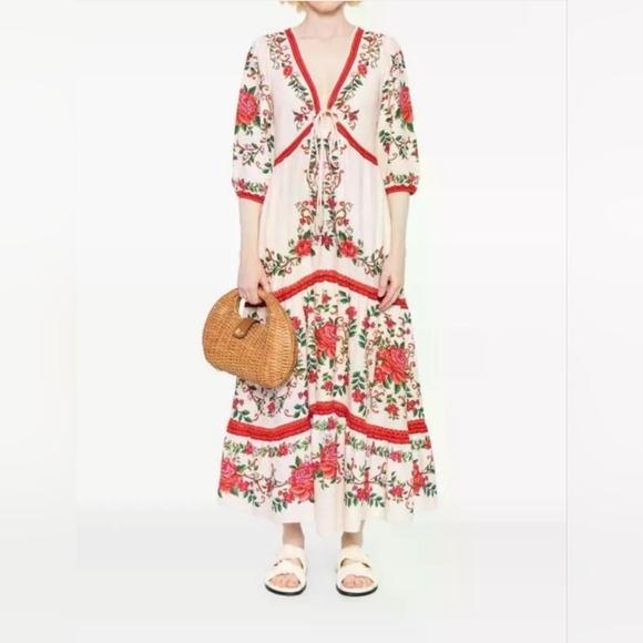 Farm Rio Pink Floral Jacquard Maxi Dress Size M
